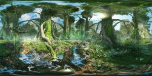 cathedral of woods - Illustration Artwork für die Oculus Rift 360 Grad 3D Brille - render the Metaverse VR Competition